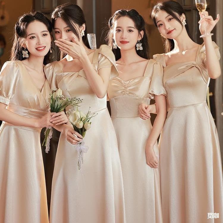 Bridesmaid Dress Summer Champagne 2024 Wedding Slim Fit Satin Performance Dress for Women