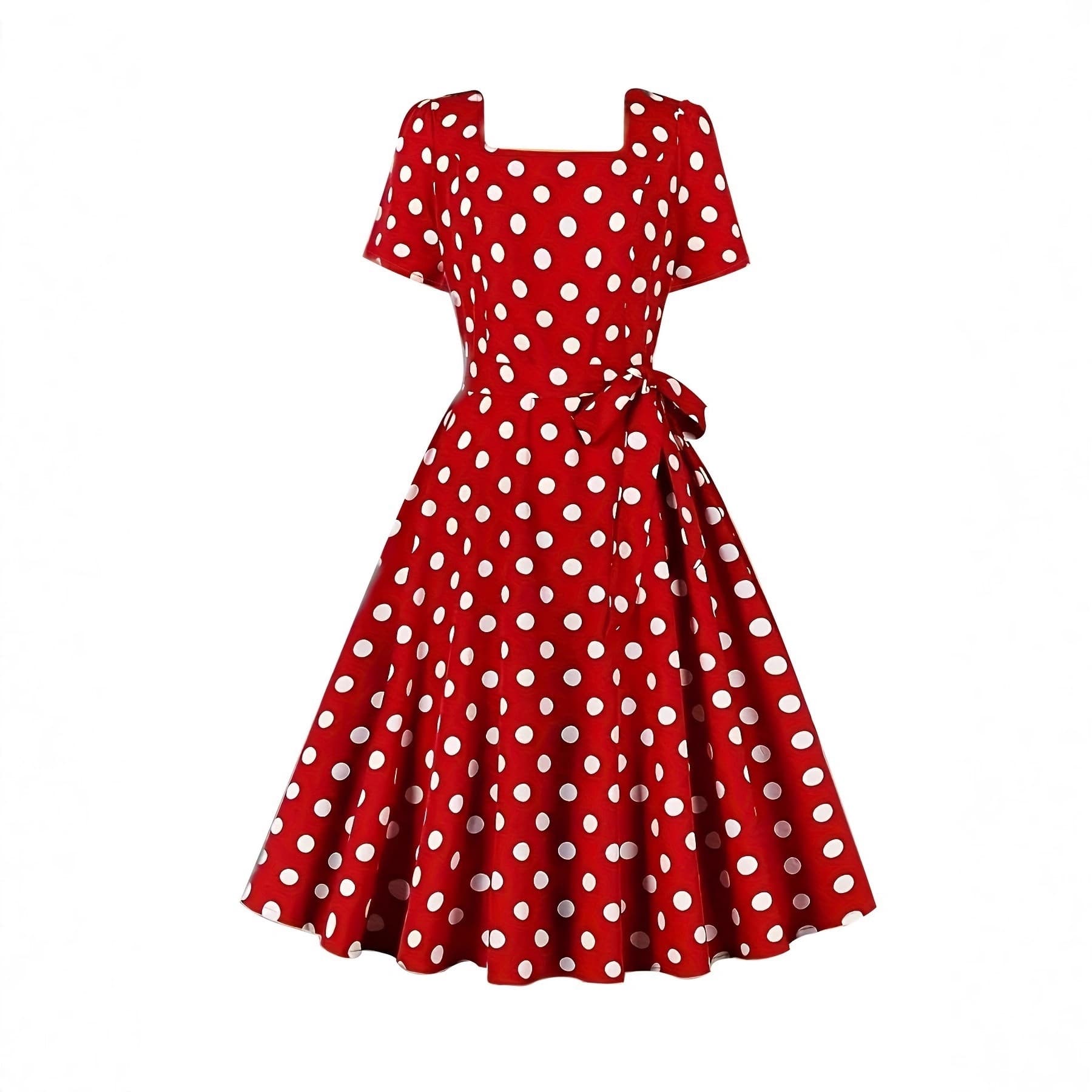 Amazon Cross-border European and American Women's Short Sleeve Dress New Polka Dot Square Neck Retro Elegant Tie Dress 8858