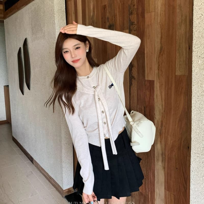 2025 Autumn Korean Style Round Neck Striped Puppy Embroidery Niche Slim-Fit Shawl Knit Cardigan for Women