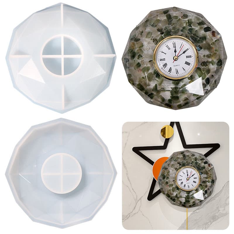 Zhongcheng Silicone DIY Polygonal Faceted Clock Resin Mold, Crystal Resin Silicone Mold, Cross-border E-commerce Exclusive