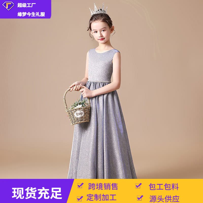 2026 New Children's Princess Dress for Wish Export, Sleeveless Long Choir Piano Performance Gown