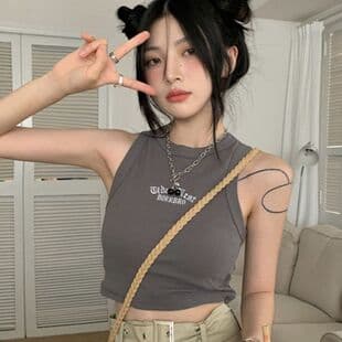 American Retro Hot Girl Sweet Cool Sleeveless Vest Top Women Summer Sleeveless Muscle Tank Inner Layering Camisole Outerwear Top