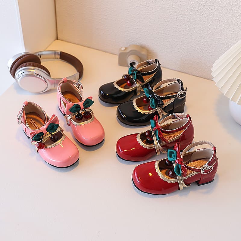 Children's Chunky Heel Round-Toe Mary Jane Leather Shoes, 2025 New Style Girls' French Sweet Cute Bow Princess Shoes