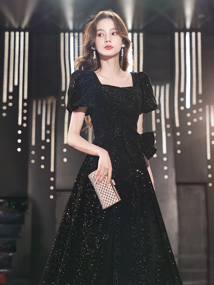 Black Evening Gown 2026 New Style Elegant French Host Performance Dress Long Formal Dress