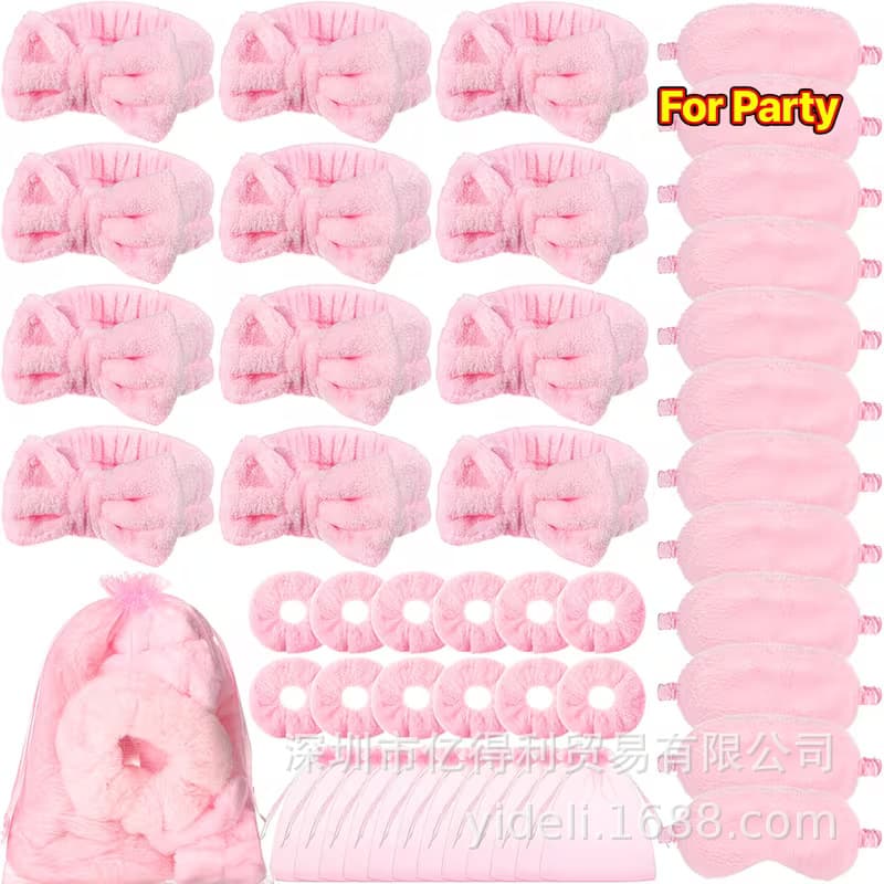 Cross-Border Popular Item: Spa Overnight Party Plush Bow Hairband, Elastic Scrunchie, Wedding Bridesmaid Gift