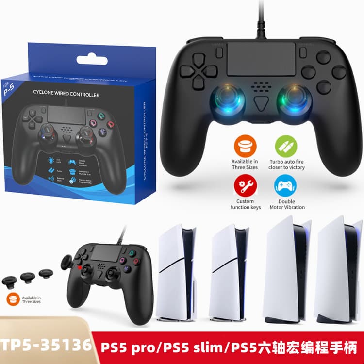 PS5 PRO/PS5 Slim/PS5 Console Wired Controller with Macro Programming Six-Axis Turbo Function TP5-35136