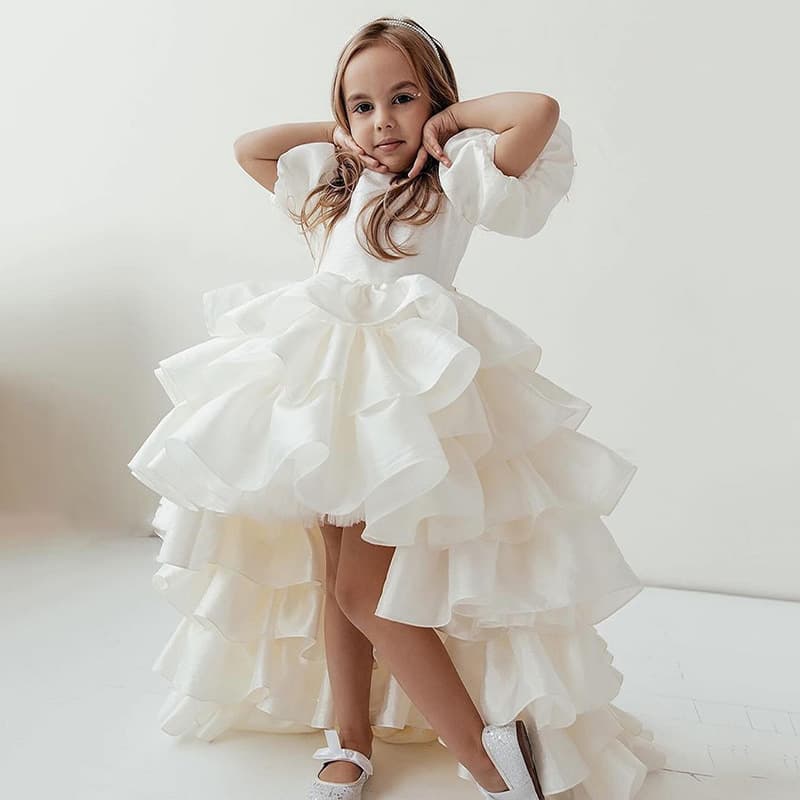 2026 New Girls Train Dress Tutu Dress Sweet Princess Dress High-Low Hem Evening Gown High-End Banquet