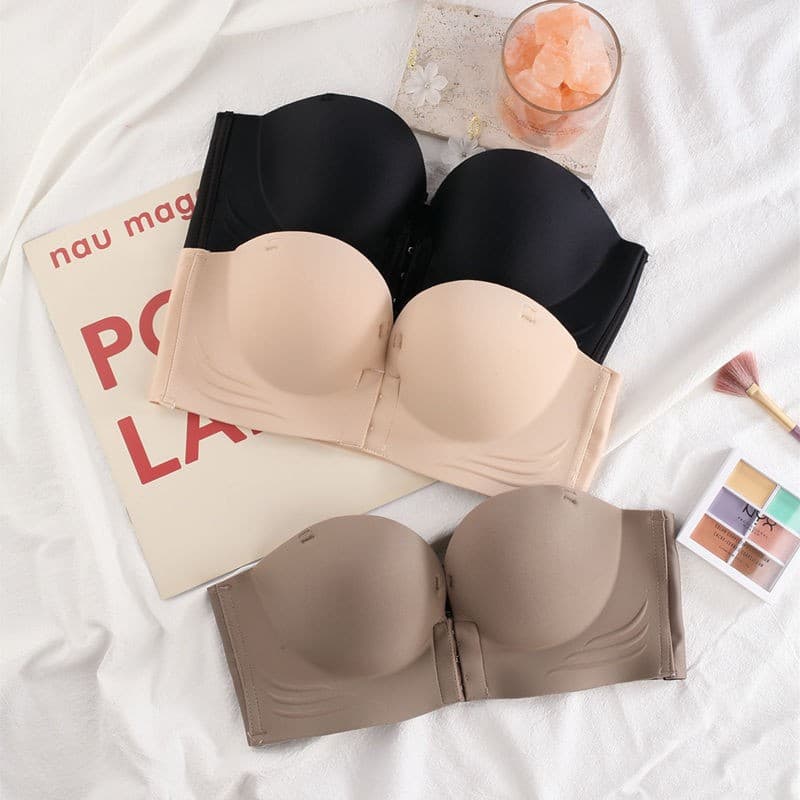 Cross-Border Front Closure Bra Women Strapless Non-Slip Bandeau Push-Up Enhances Small Bust Seamless Wrap Anti-Exposure