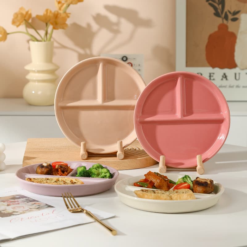 Ceramic Japanese-style Divided Plate, Kids' Sectioned Breakfast Plate, Creative Compartment Plate, Home Use, Weight Control, Portion Control