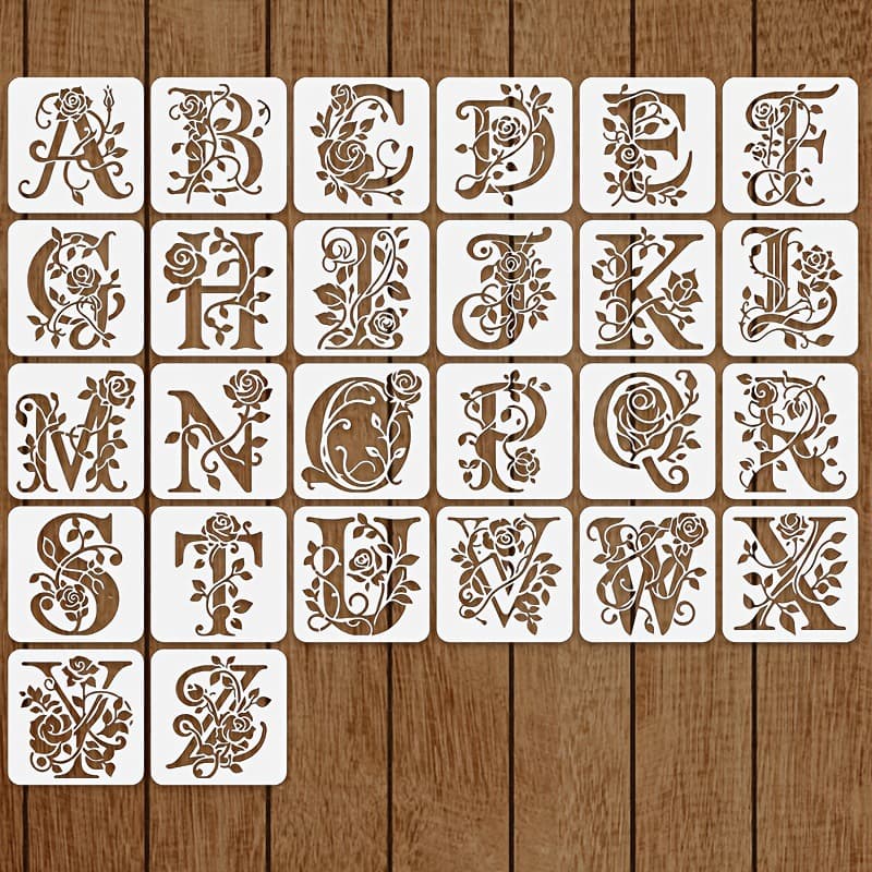 26 Flower Number and Letter Painting Stencil Templates for Cross-border Amazon DIY Theme PET Wall Spray Painting