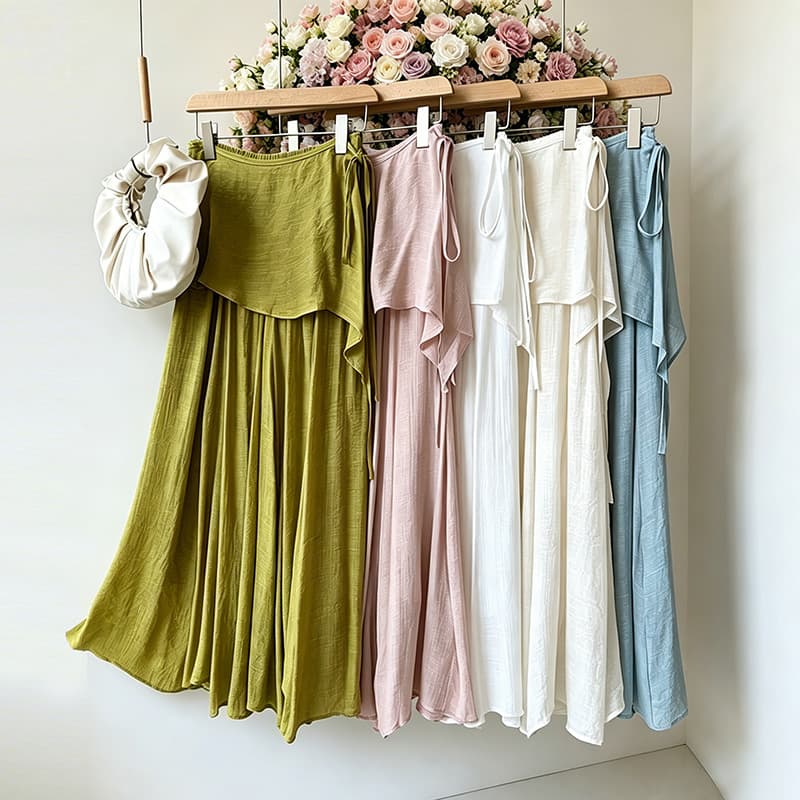 New Detachable Overskirt High-Waist Skirt 2026 Summer Korean Style Flared Skirt Tea Dress Style Slimming Long Skirt
