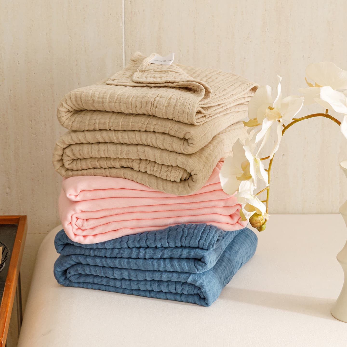 Solid Color Simple Six-Layer Puff Gauze Cotton Gauze Blanket Towel Blanket Sofa Blanket Air Conditioning Blanket Small Blanket Nap Blanket