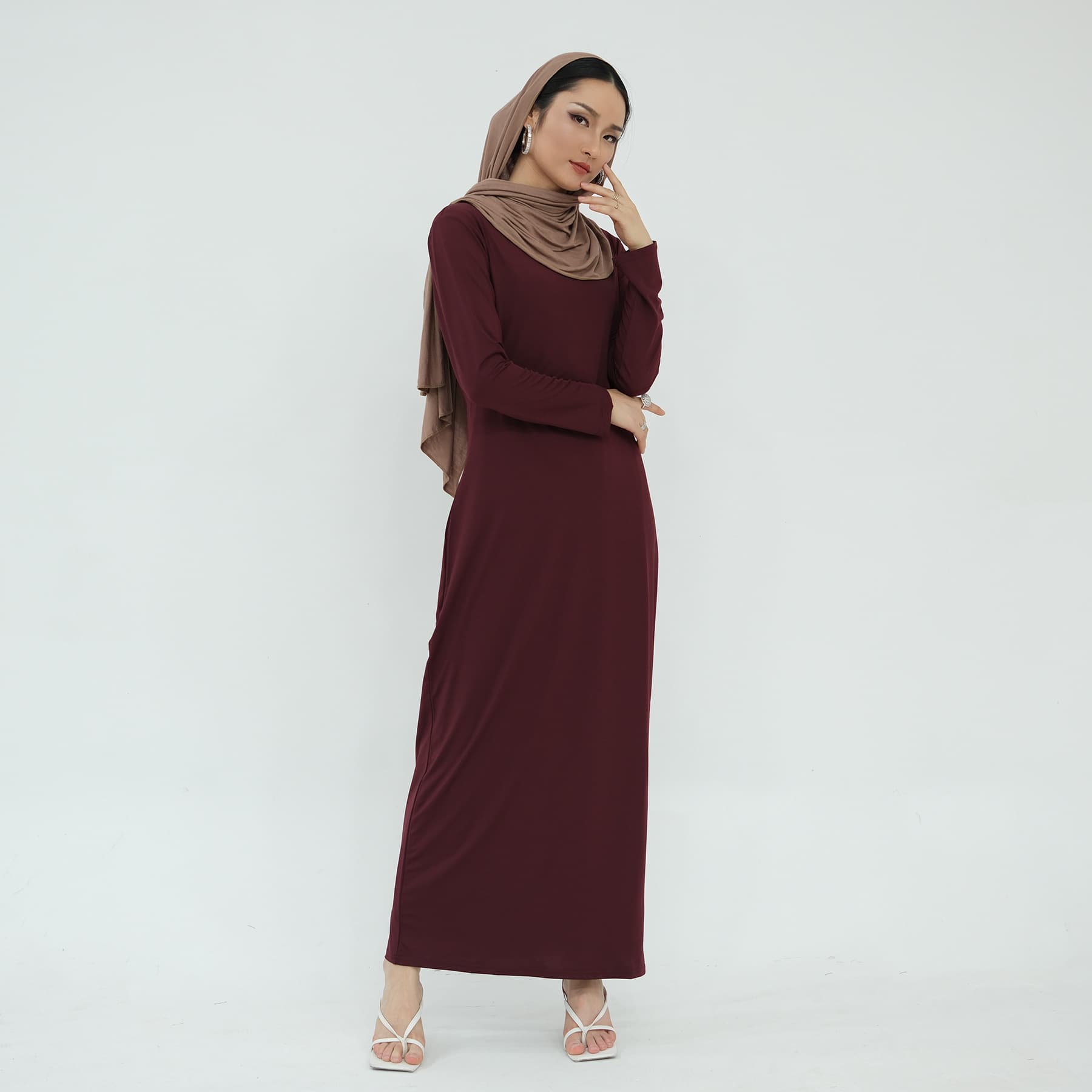 LR61 Base Slip Dress, Loriya Solid Milk Silk Basic Stretch Women's Dress