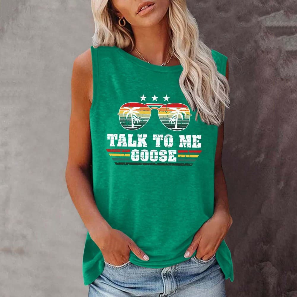 Amazon Independent Site eBay Plus Size European and American Sunglasses Five-Point Star Sleeveless Crewneck T-Shirt Vest