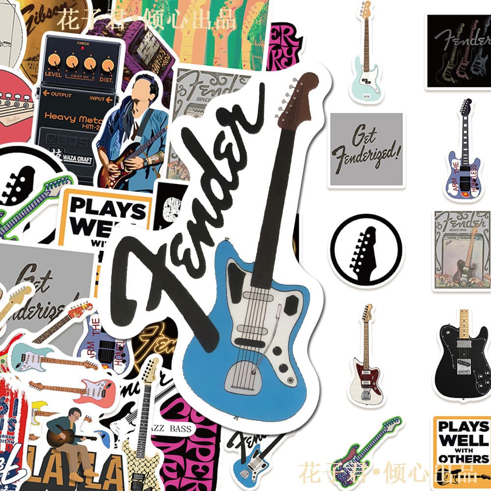 50 Guitar Stickers Cartoon Creative Personality Instrument Graffiti Stickers DIY Notebook Luggage Journal