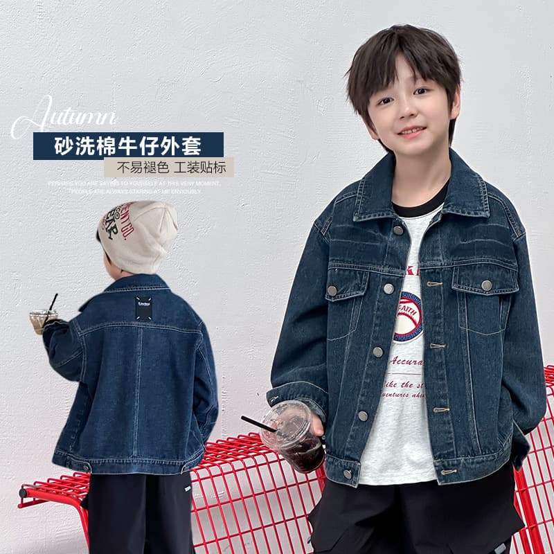 Aimobaby 2025 Autumn Children's Sand-Washed Cotton Labeled Jacket Top, Stylish Workwear Denim Coat for Boys and Girls Trendy