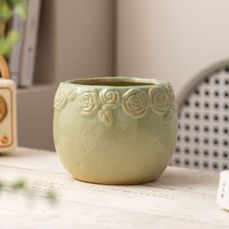New Stylish Ceramic Succulent Pot, Cute Creative Home Decoration, Small Potted Plant with Drainage Hole, Desktop