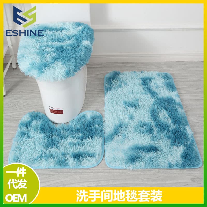 Bathroom Toilet Non-Slip Mat 3-Piece Set TEMU Tie-Dye Long Hair Carpet Washroom Plush Absorbent Mat Set