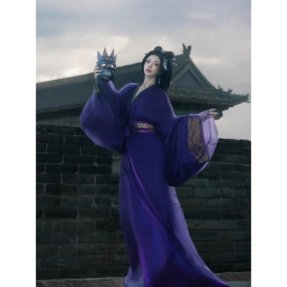 Purple Warring States Robe Hanfu 2025 New Adult Ancient Costume Straight Hem Wide Sleeve Ancient Style Cool Dance Performance Costume