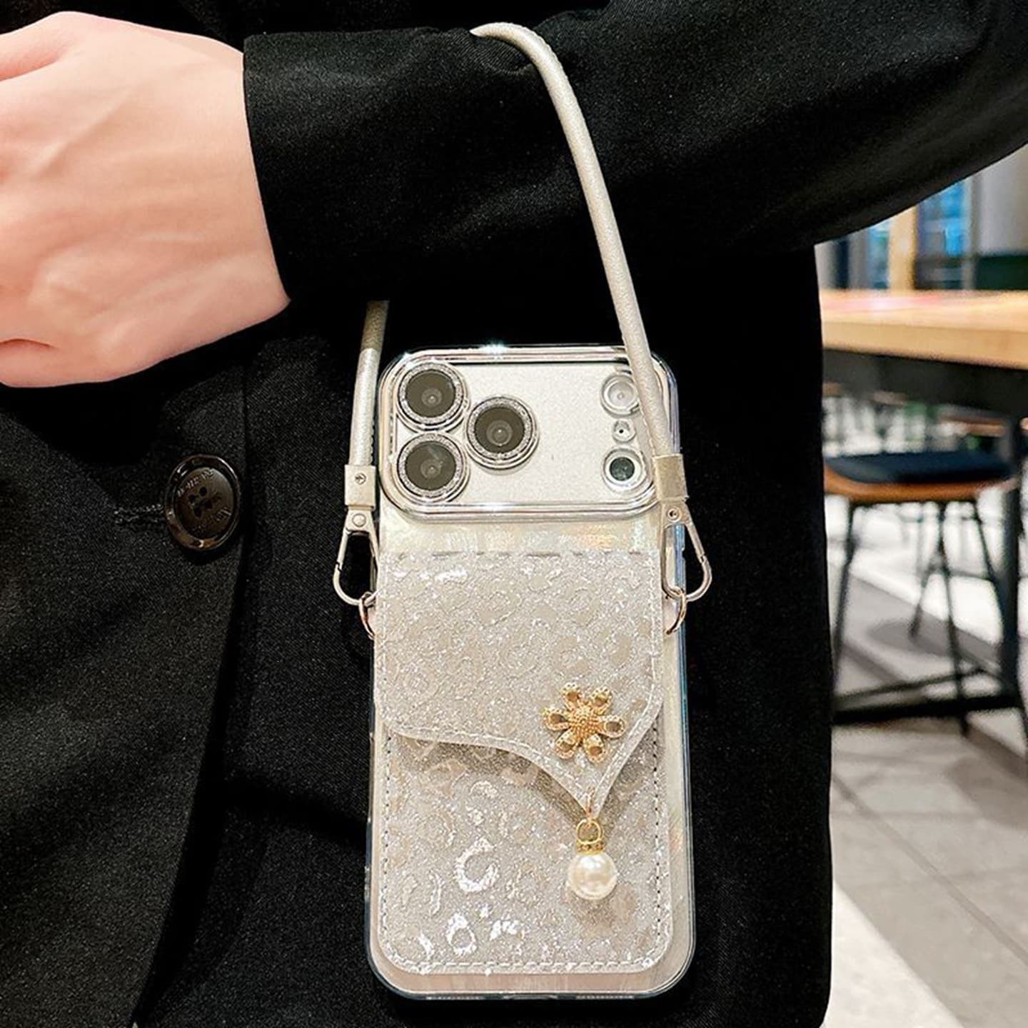 Cross-border Compatible OPPO A6X Phone Case Reno16/15F Glitter Card Holder A58 A60 Lens Protection Hand Strap