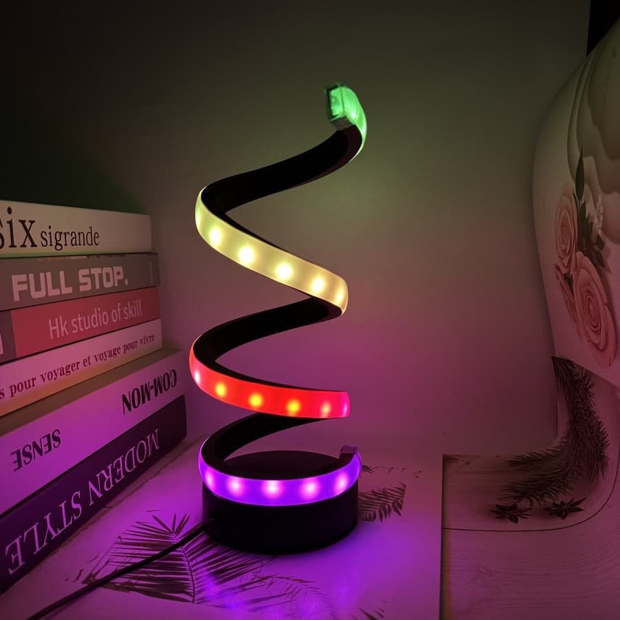 Cross-border popular double-spiral aluminum art RGB colorful dimming creative decorative table lamp desktop bar table lamp USB plug-in