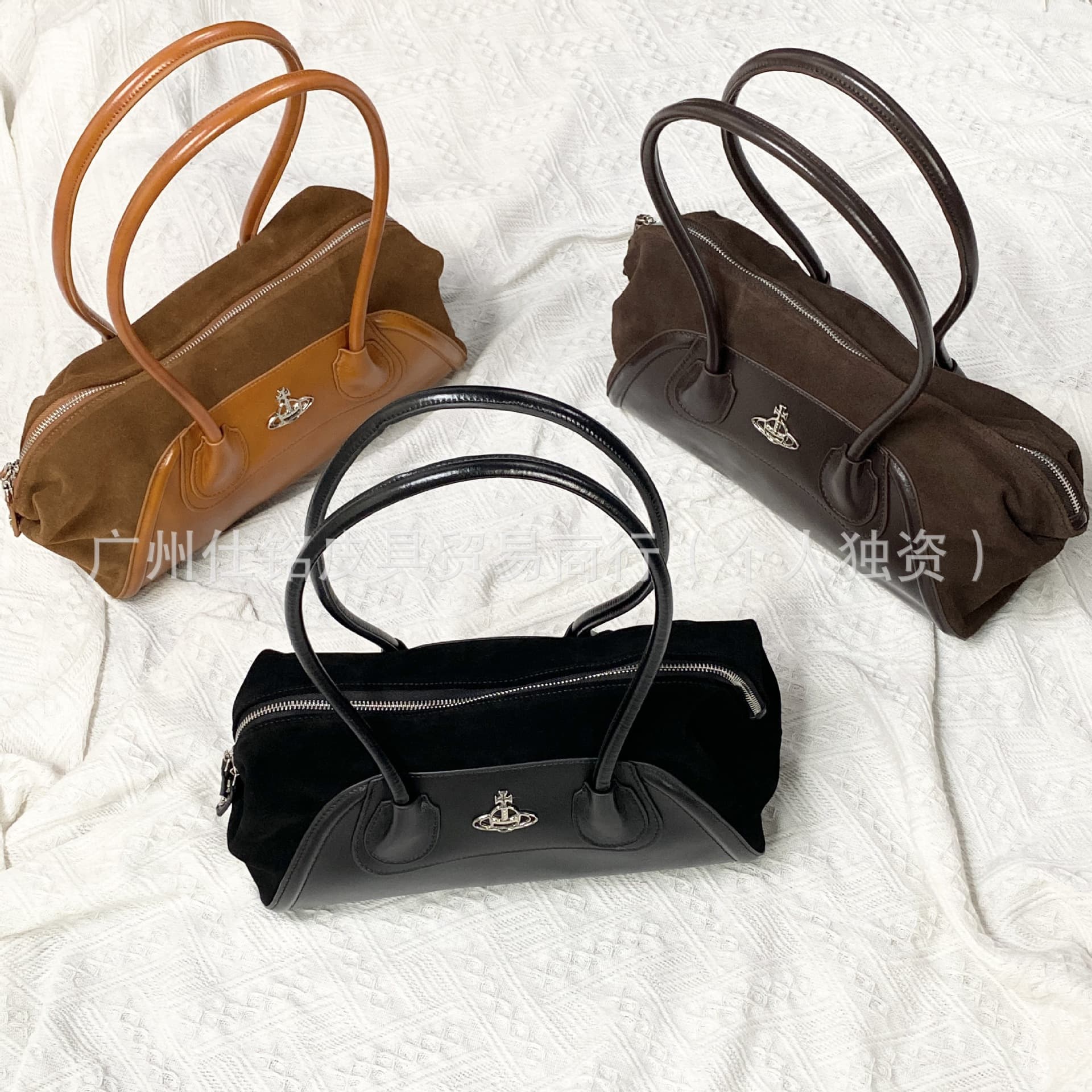Saturn West Grandmother Bag Vintage Suede Boston Sausage Dog Bag Commuter Versatile Shoulder Underarm Baguette Bag