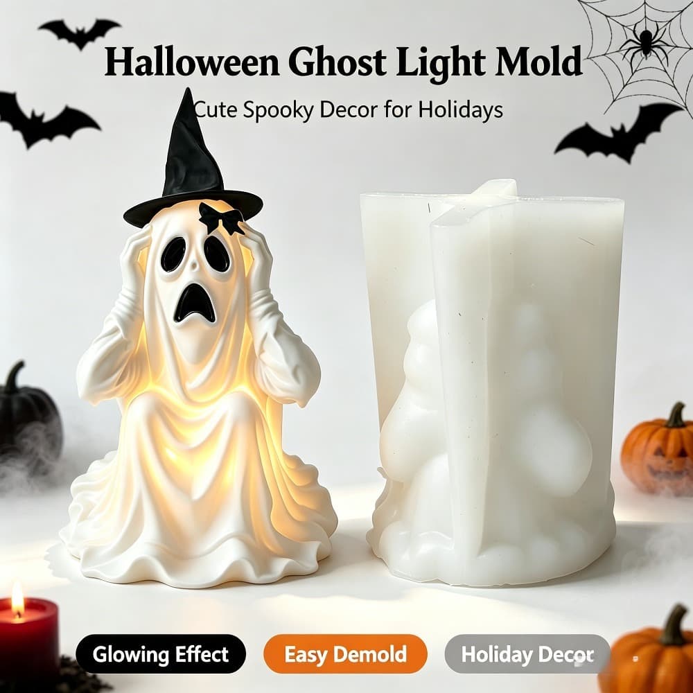 Witch Hat Ghost 3D Silicone Mold, Halloween Candle Resin Plaster DIY Handmade Casting Mold