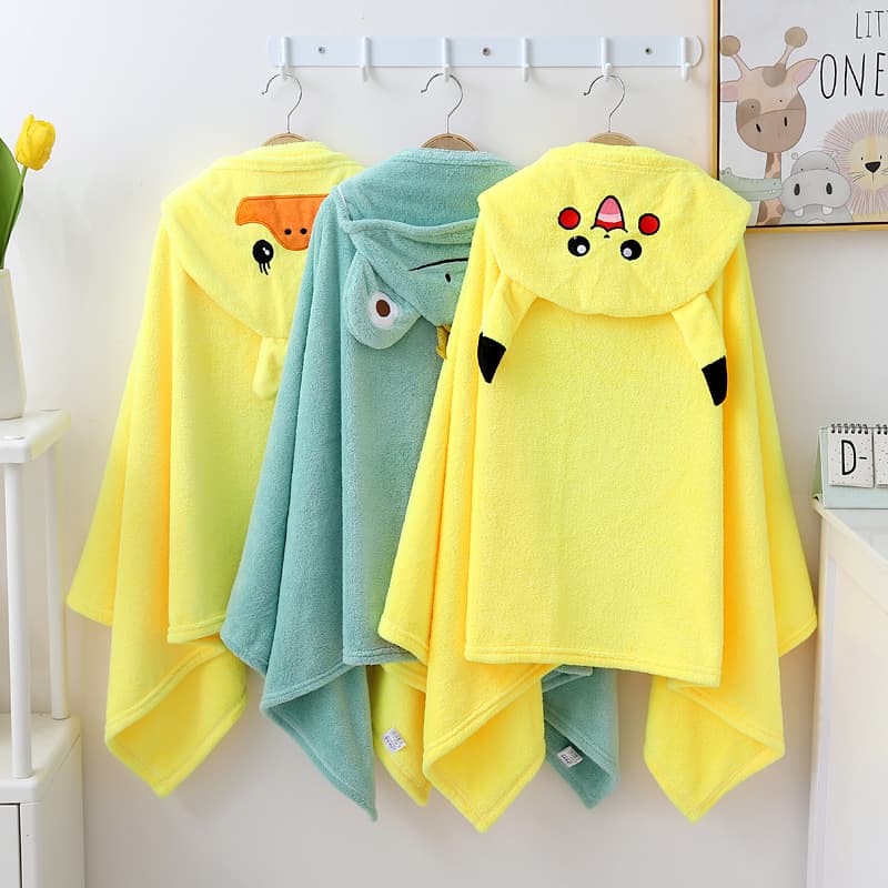 Drop shipping baby swim cape/bath towel, household absorbent cartoon coral fleece wearable hooded cape/children's bathrobe