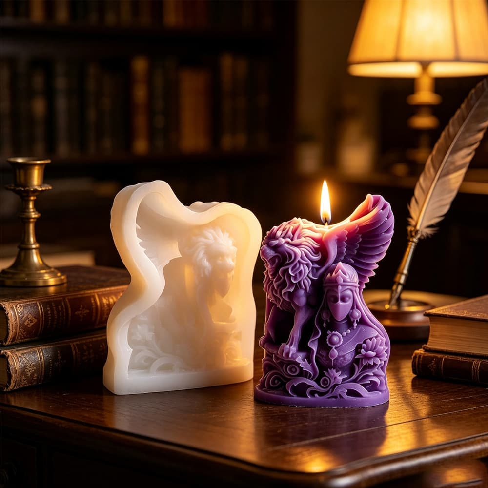 European Mythological Winged Lion Figurine Aromatherapy Candle Mold, Art Carved Handcrafted Decoration Silicone Mold