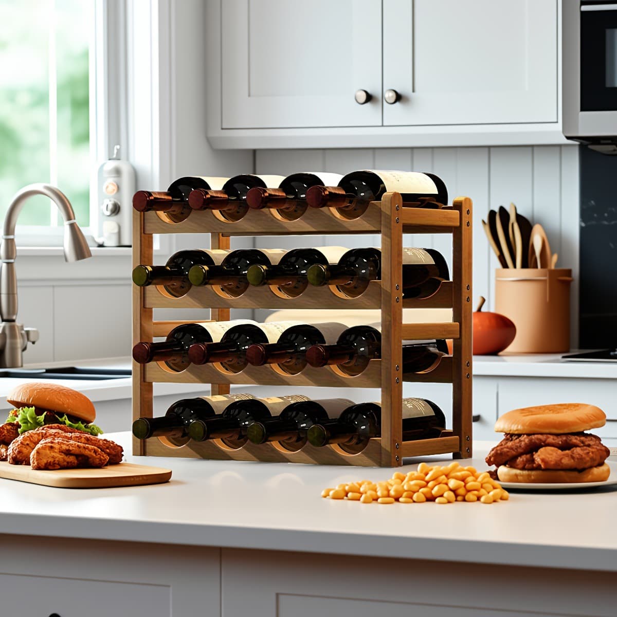 Tabletop Wine Rack Display, Creative Solid Wood Grid Holder, Bar Counter Showcase Shelf