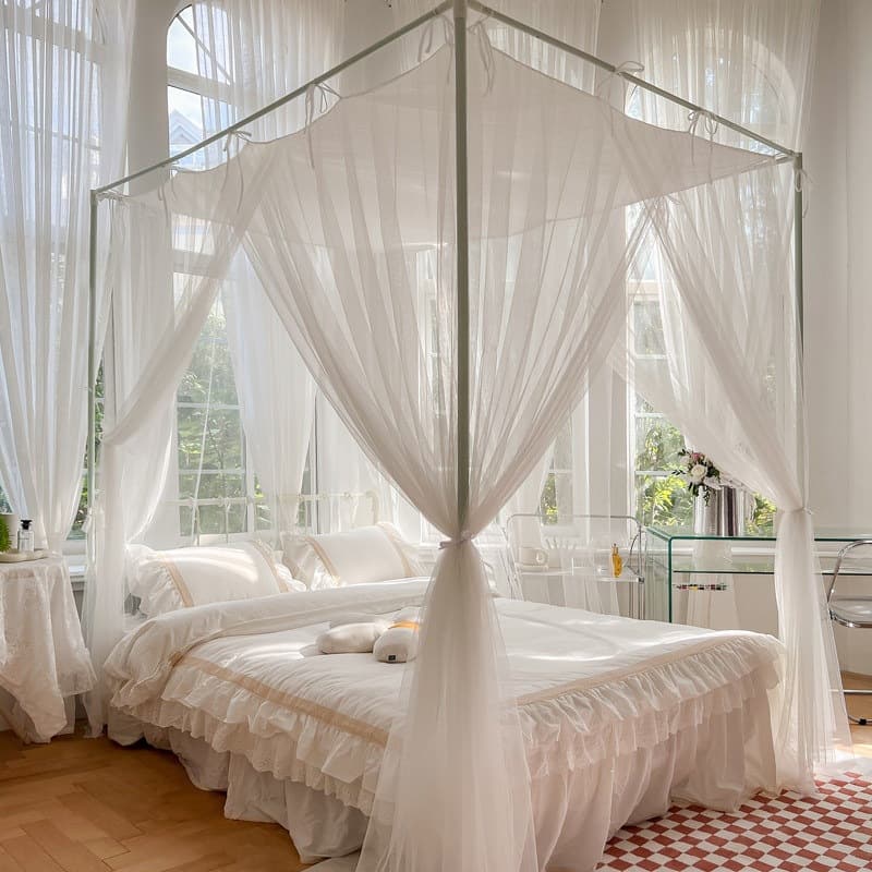 New High-End Simple Dust-Proof Mosquito Net for Home Bedroom, Palace-Style Floor-Standing Bracket, French Three-Door Tie-Rope Model