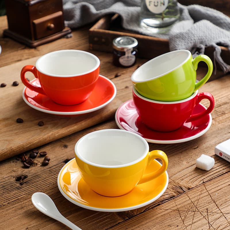 200CC White Rim Ceramic Coffee Cup and Saucer Set Large Capacity Latte Art Cappuccino Latte Mocha Cup LOGO