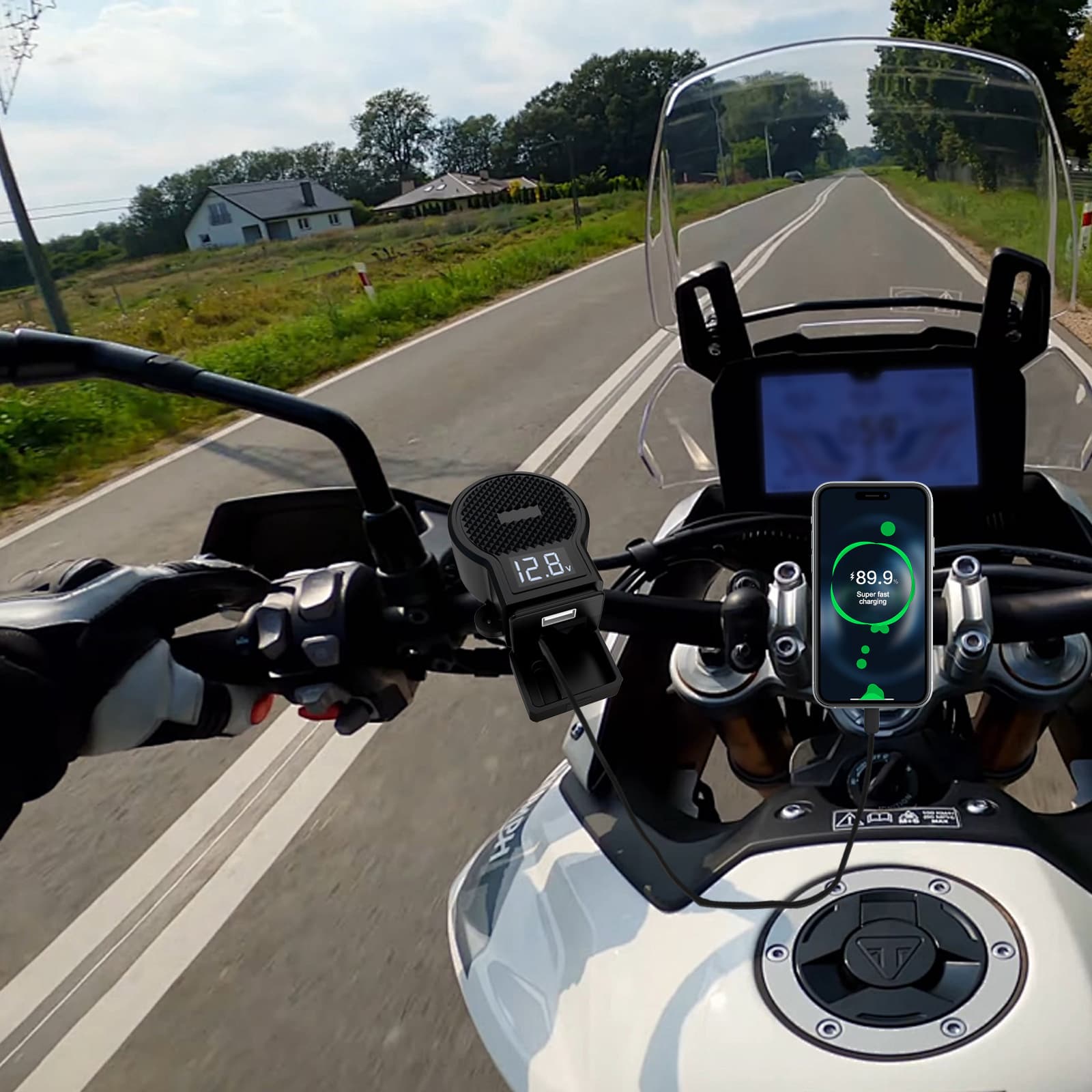 Cross-border Exclusive Retractable Cable Fast Charging Modified Motorcycle USB Charger for E-bike Riders' Mobile Charging