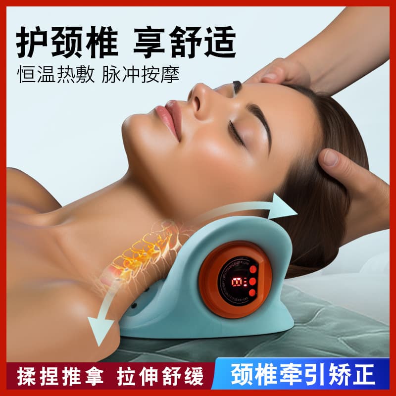 Direct sales cervical massage pillow with EMS meridian therapy, smart pulse heating vibration magnetic heat relief