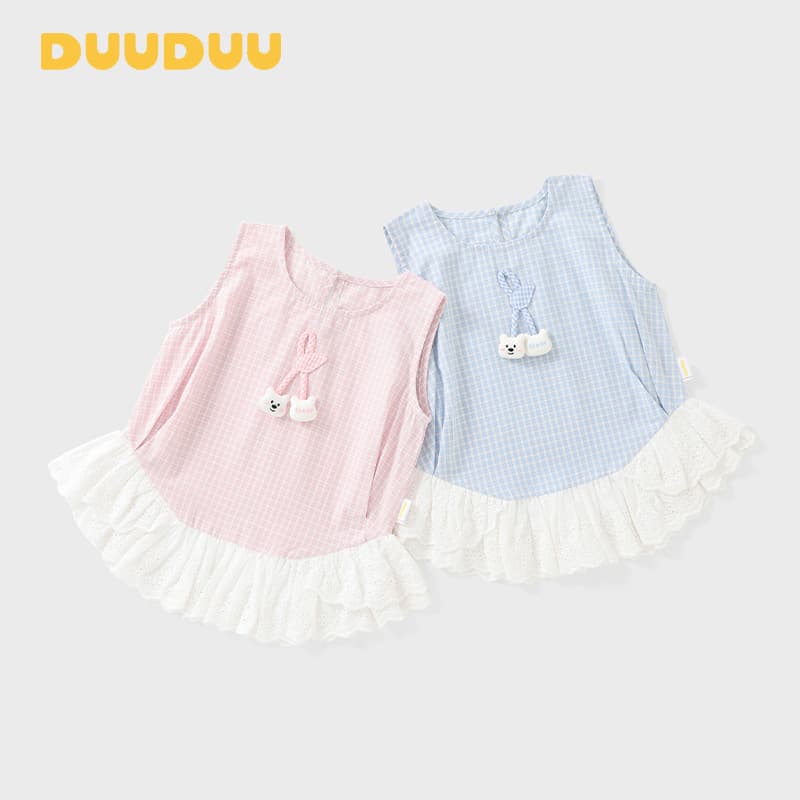 DUUDUU Plaid Baby Vest Top 2026 Summer Thin Children's Sleeveless Cotton Girls Top