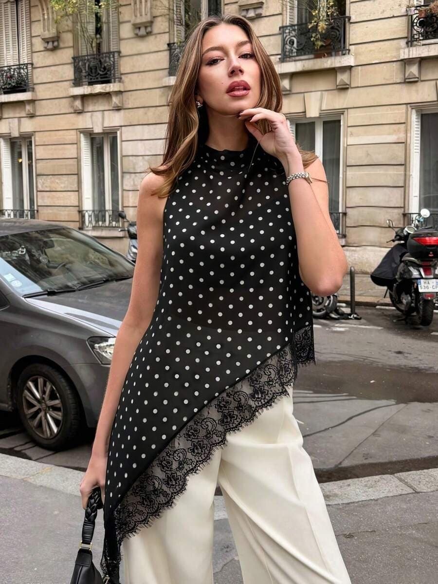 New Summer Chic Slim Fit Versatile Sexy Sleeveless Lace Trim Top for Amazon Cross-Border Sales in Europe and America