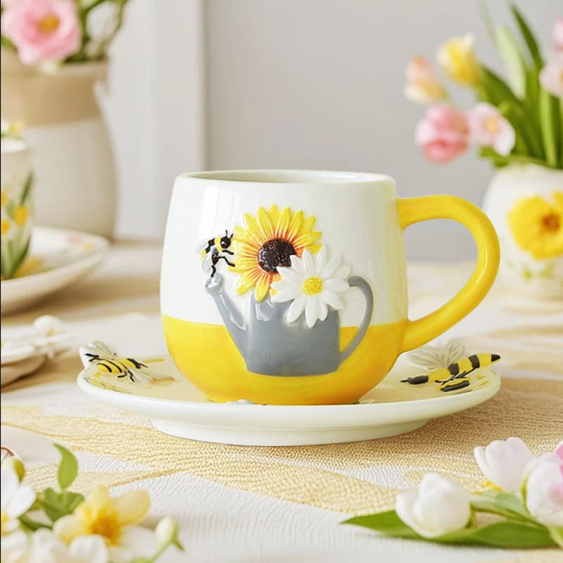 Pinpin Coffee Cup Cup Ceramic High-Looking Ceramic Mug Set Afternoon Tea Girls Souvenir Wholesale