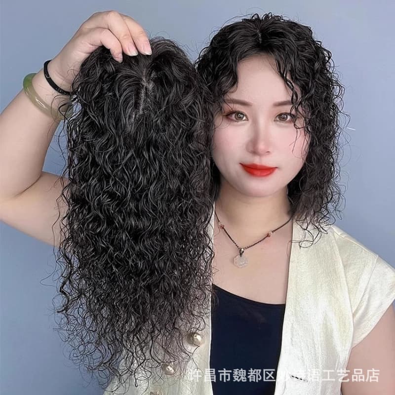 Covering White Hair Overhead Reissue Women's Bangs Wig Wool Roll Mother's Curly Hair Fluffy Artificial Hair Invisible and Traceless