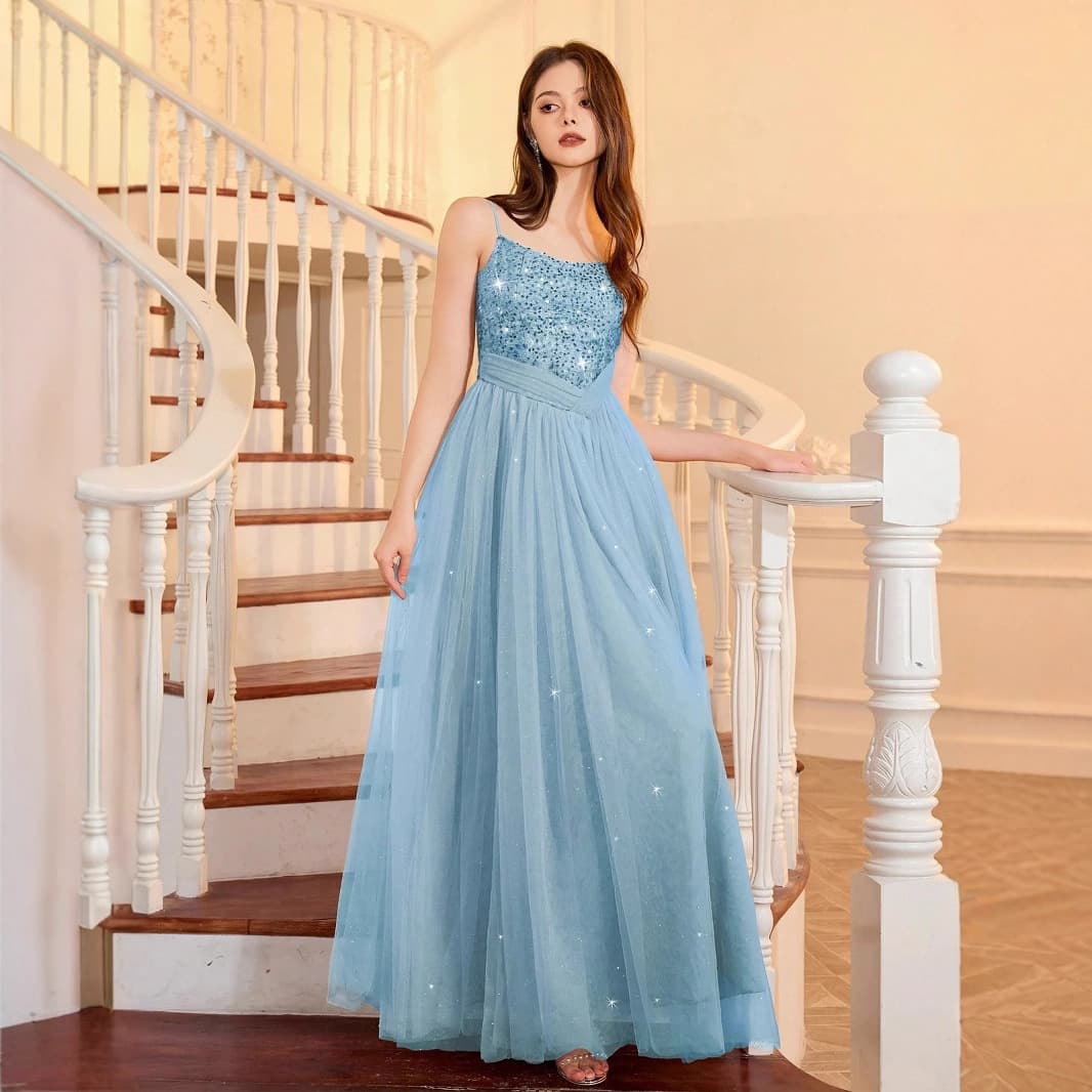 European and American cross-back slit evening party dress tulle evening gown wedding bridesmaid dress