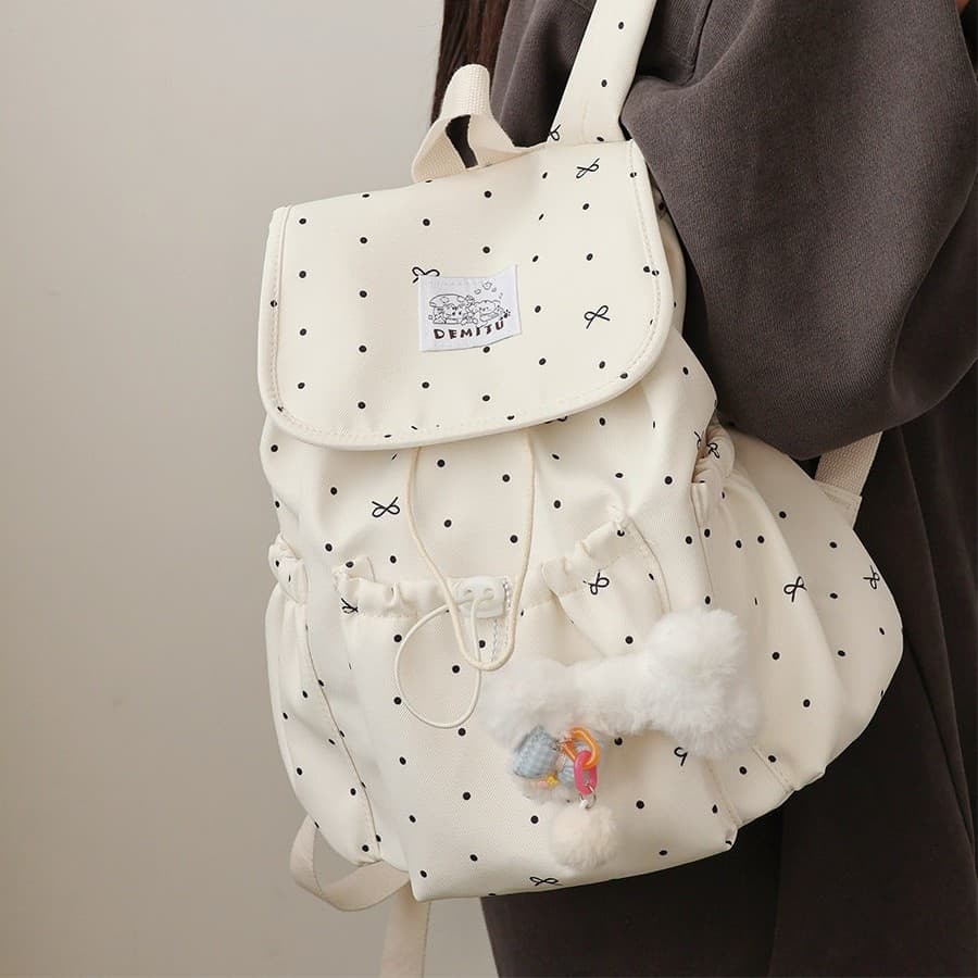 Bow knot polka dot strap backpack female college style college student commuter school bag niche leisure travel small backpack