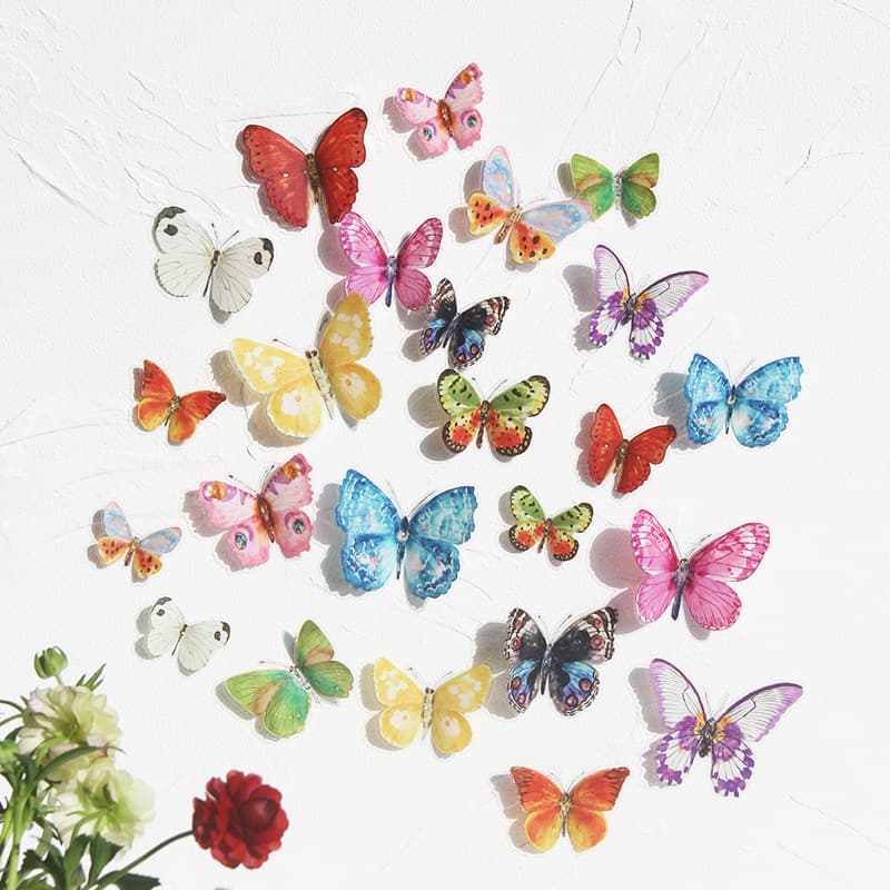 24 butterfly shadows among flowers simulated butterfly watercolor series spring Valentine's Day decoration wedding 3D three-dimensional butterfly wall stickers
