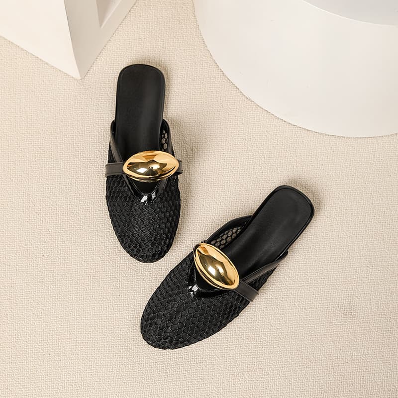 Cross-border Amazon Women's Slip-on Mules 2026 New Openwork Mesh Breathable Flat Sandals