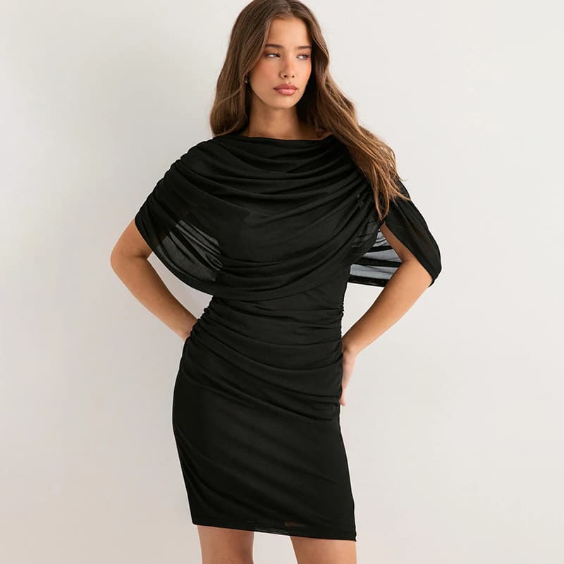 J25DS481 Women's New Winter Elegant Solid Color Mesh Panel Sleeveless Slim Fit Dress for Cross-Border Trade