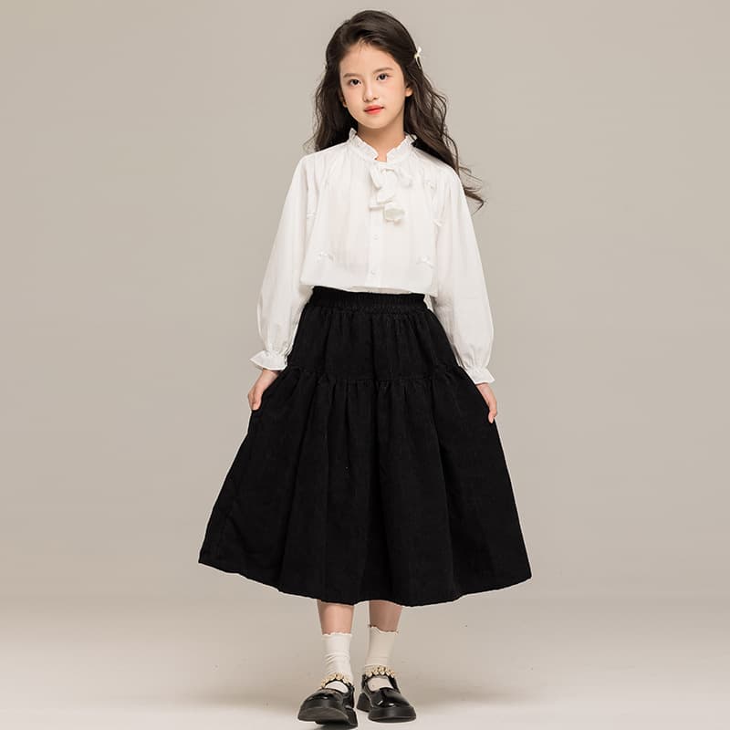 Girls White Blouse Thin Cotton Spring Stand Collar Top 2026 Long Sleeve Cardigan Shirt for Primary School Students