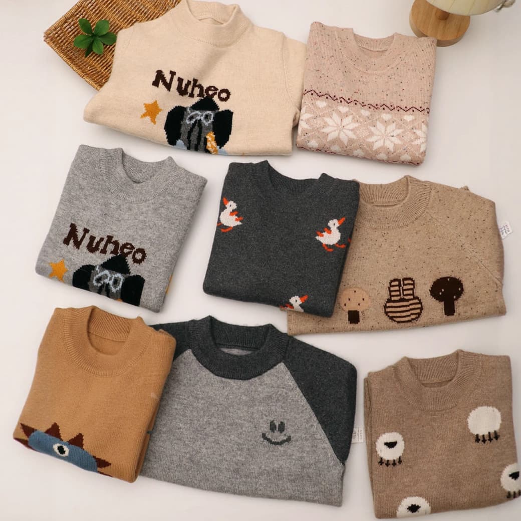 Factory Wholesale Thickened Wool Boys Cashmere Sweater Warm Jacquard Winter Knit Base Layer Top Inner Wear