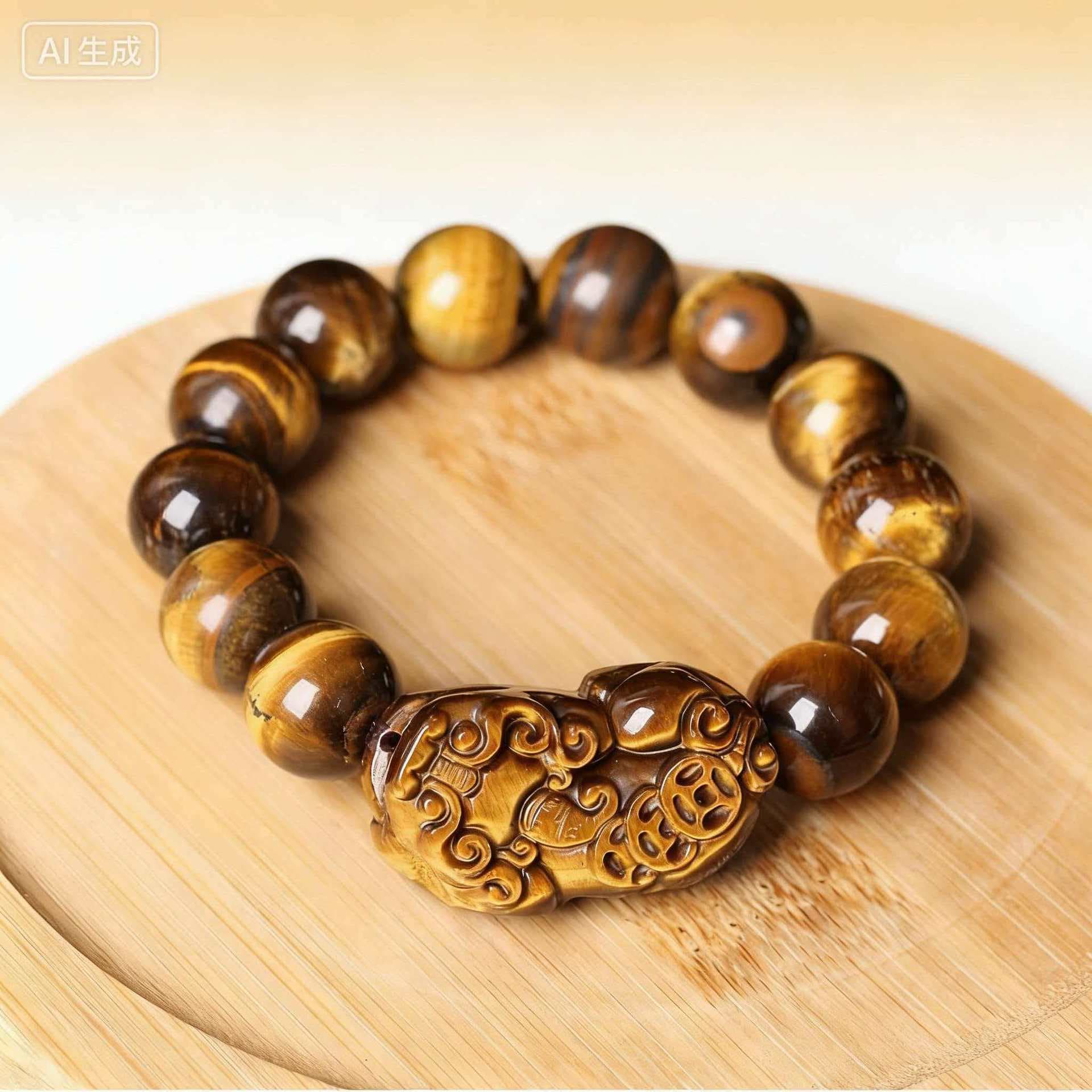 Natural Yellow Tiger Eye Pixiu Bracelet Unisex Tiger Eye Stone Beaded Bracelet Wood Opal Stone Jade Bracelet Export Bracelet