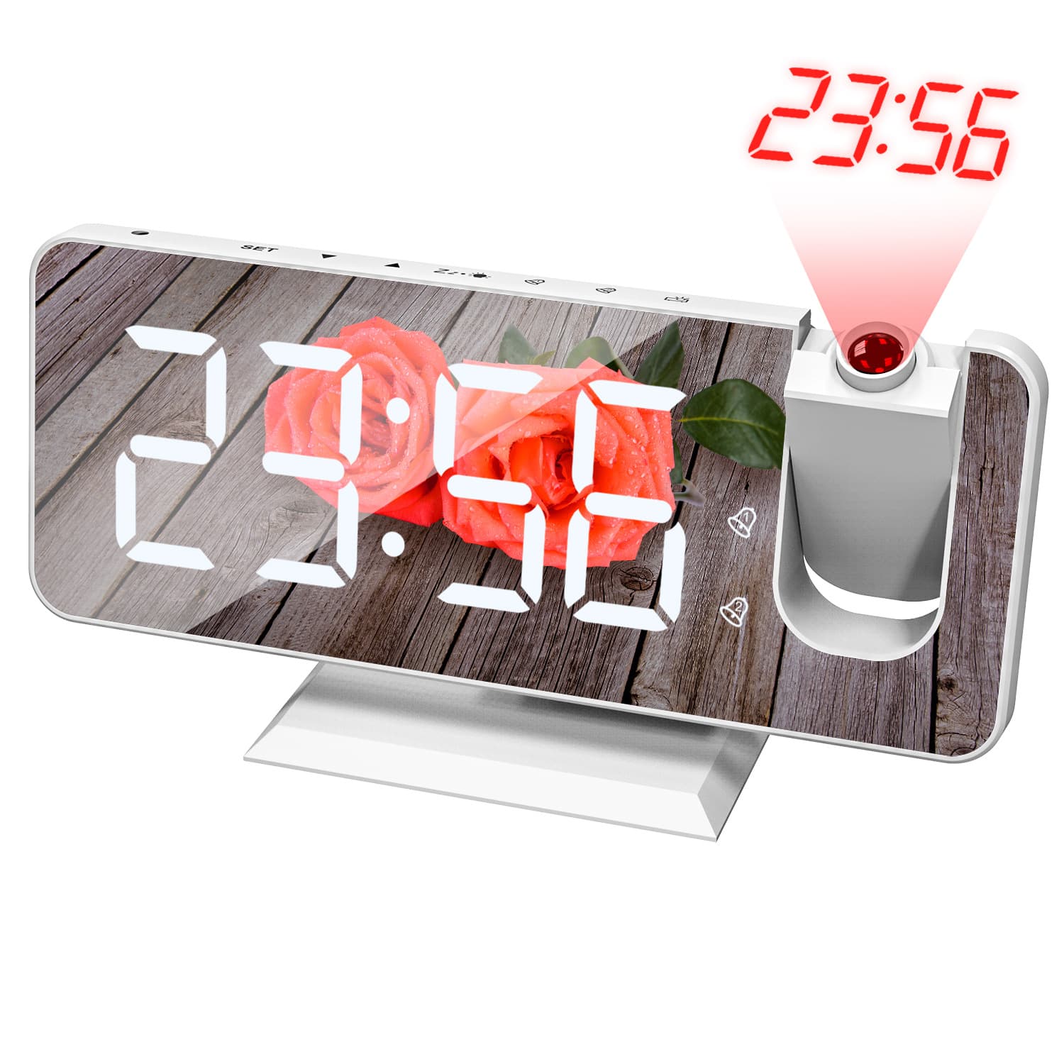 2022 Amazon Cross-border New Dual Alarm Projection Electronic Clock LED Mirror Image Large Screen Alarm Clock