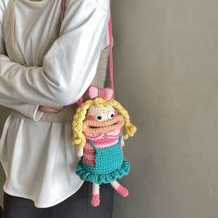Kids Sausage Mouth Big Mouth Phone Bag Handwoven Yarn Bag Finished Product Gift for Girlfriend Crochet Crossbody Bag
