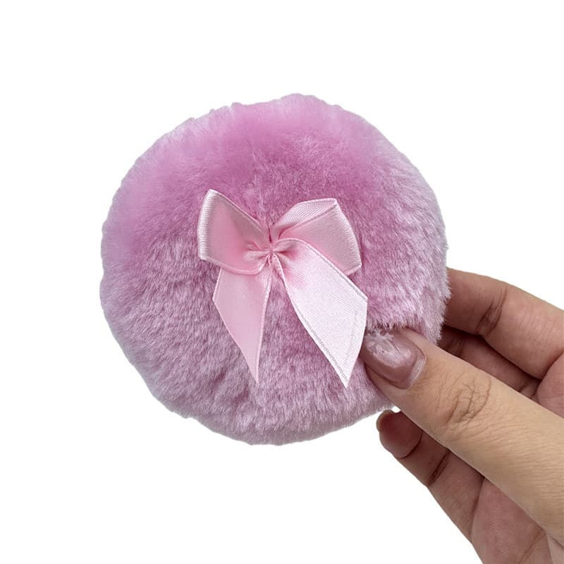 2026 New Pink Long Plush Loose Powder Puff with Bow, Large Body Powder Puff, Makeup Cotton Setting Powder Puff