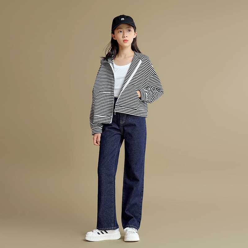 Girls Dark Jeans 2024 Fall New Winter Children Korean Straight Leg Pants Teen Casual Long Pants Trendy